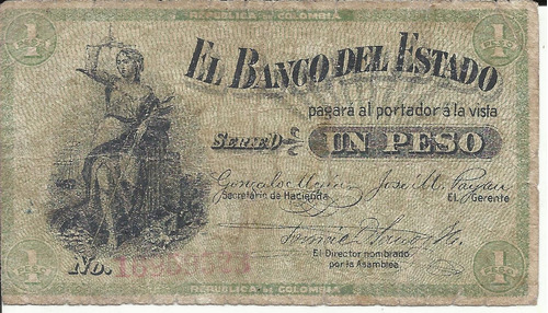 1 Peso Banco Del Estado Popayán 1900 (8 Dígitos)