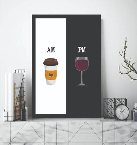 Quadro Com Moldura Cozinha Café Am Vinho Pm Taça Wine