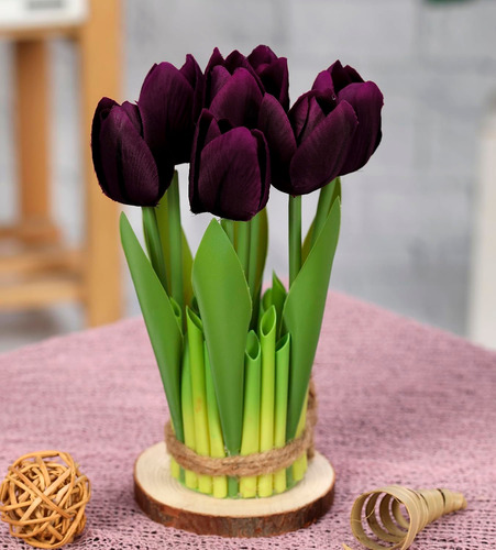 Ramo De Flores Tulipanes Artificiales De Decoración Regalo Violeta Oscuro