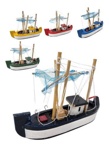 Pesqueros Madera Colección Mini 14 Cm En Colores Pack X 3 U 