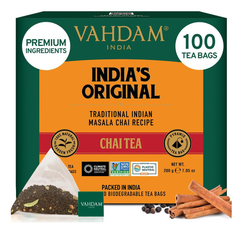 Vahdam - Te Masala Chai Original De La India, 100 Bolsas De 