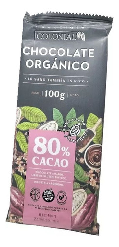 Chocolate Organico Amargo Sin Tacc 80% Cacao Colonial