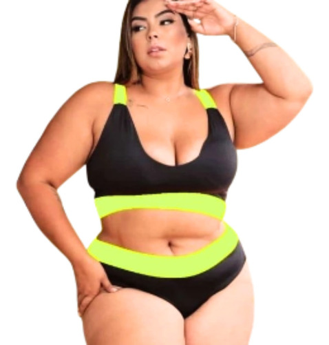 Biquini Paola Plus Size Cintura Alta Com Bojo Forrado C Neon