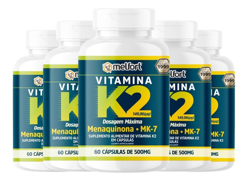 Suplemento Em Cápsula Melfort  Kit 5x Vitamina K2 Mk7 500mg 60cps Melfort D Sabor  Vitamina Em 1 De 6g  Pacote X 5 U