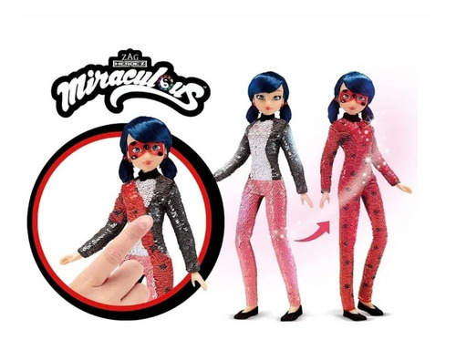 Imagen 2 de 2 de Muñeca Miraculous Fashion Flip Deluxe 28 Cm Lentejuela 50375