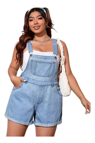 Overol Jean Denim Short Curvy Plus Size Mujer