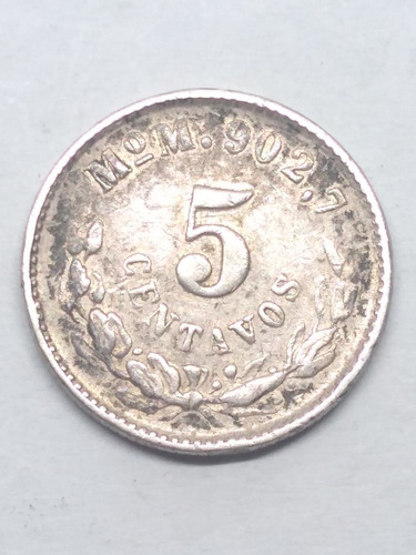 Moneda 5 Centavos Año 1905 Cdmx Plata Ley 900 Ceca M