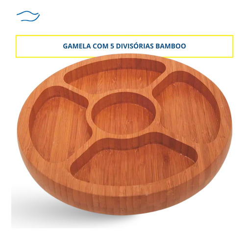 Gamela Com 5 Divisórias Bamboo Bandeja Petiscos, Churrasco