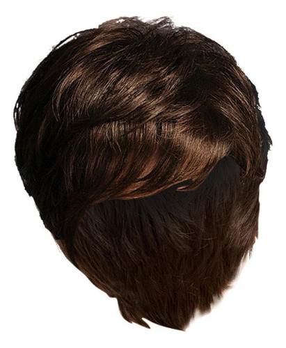 Mujer Corta Elegante Cabello Humano Recto Ondulado Peluca Pi