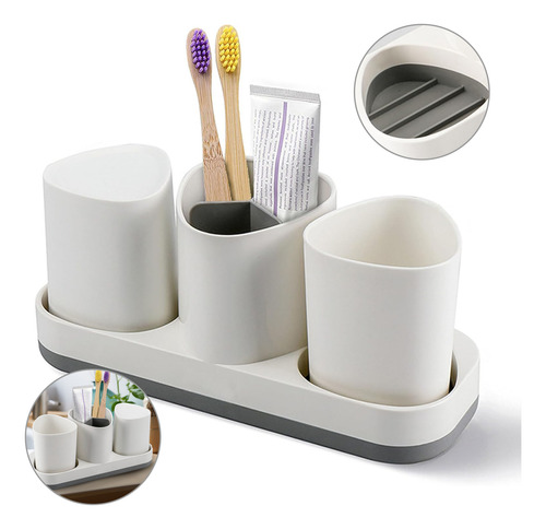 Kit Organizador 4 Accesorios Porta Cepillos Con Dúo De Vasos