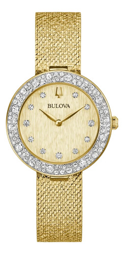 Reloj Bulova Crystal Para Dama 98l321 Correa Dorado Bisel Dorado Fondo Dorado