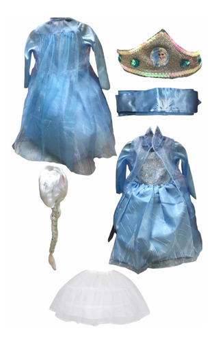 Disfraz Infantil Elsa De Frozen De 1 A 2 Años, Incluye 6 Pzs