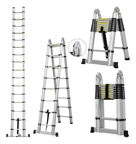 Escada Telescópica Dupla 12 Degraus 3,8 Mts Alumínio Charbs