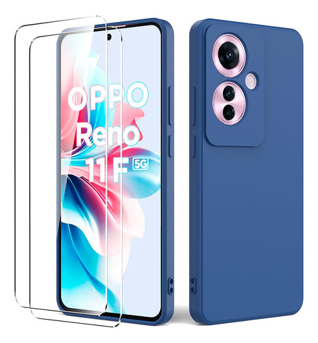 Funda Silicona Líquida Tpu Carcasa Para Oppo Reno 11 F+mica Azul Oppo Reno 11f
