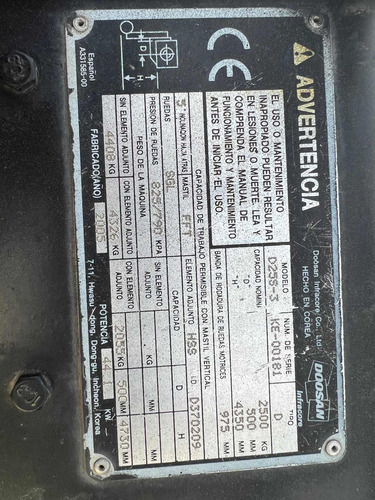 Imagen 14 de 17 de Daewoo Doosan Autoelevador 2,5tn 2891hs De Uso Envios Pais