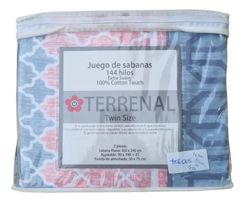 Juego De Sábanas Extra Suave Terrenal Twin Size 1 1/2 Plaza Celeste Geométrico