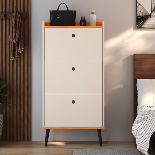 Sapateira Armário 18 Pares Calçado E Mesinha Criado Quarto Cor Off white/Cinamomo