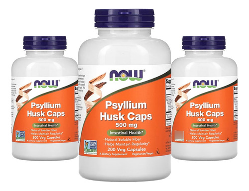 Fibra De Psyllium 500mg Now Foods Psyllium 200veg Caps 3un Sabor Sem Sabor