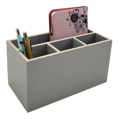 Organizador De Mesa Escritorio Roc Madeira Com Formica Cinza