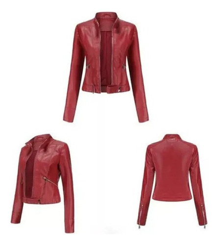 Chaqueta De Cuero Corta Con Cuello Alto De Otoño Para Mujer