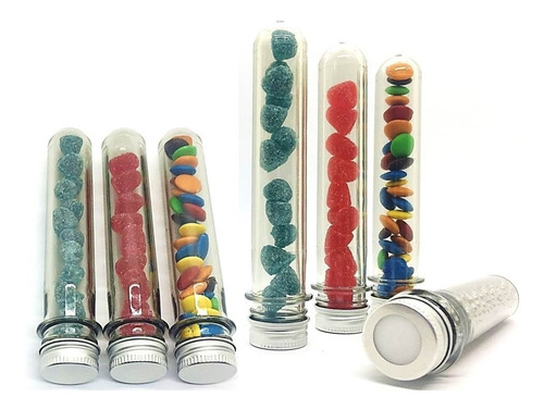 10 Envase Tubo Golosinero 15cm Tapa Alum Souvenir Candy Full