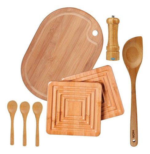 Kit Bamboo 8 Utensílios De Cozinha Em Bambu - Mor Fratelli