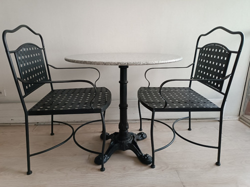 Juego Terraza Frances Forjado Mesa Mármol Con 2 Sillas