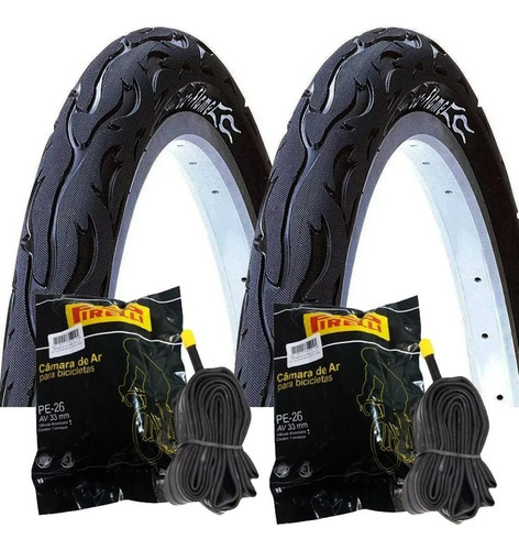 Par de neumáticos Kenda Flame Rim de 26 x 2.125 y un par de cámaras Pirelli de 26 cámaras, color gris oscuro