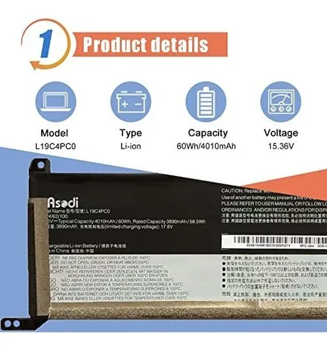 Bateria Notebook Lenovo L19c4pc1 / 5b10w86194; L19c4pc0