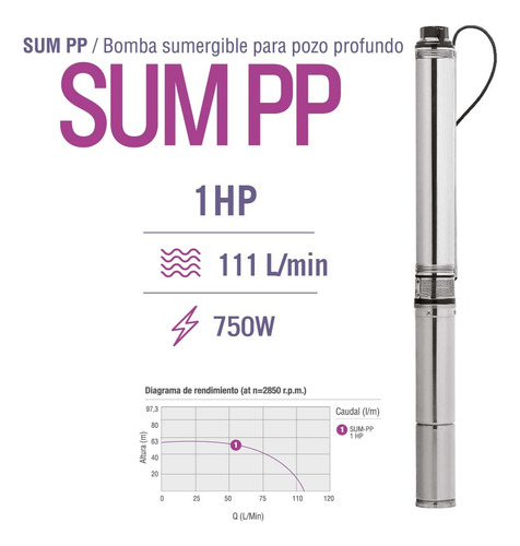Bomba Sumergible Pozo Acero Inox 750w Agua Limpia Pluvius
