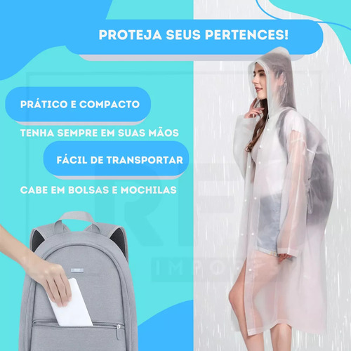 Kit 3 Capa De Chuva Reforçada Pvc Transparente Resistente