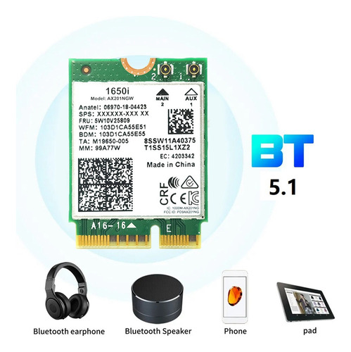Placa Wifi 1650i Ax201ngw 3000 Mbps Wifi6 2.4g/5g Dob