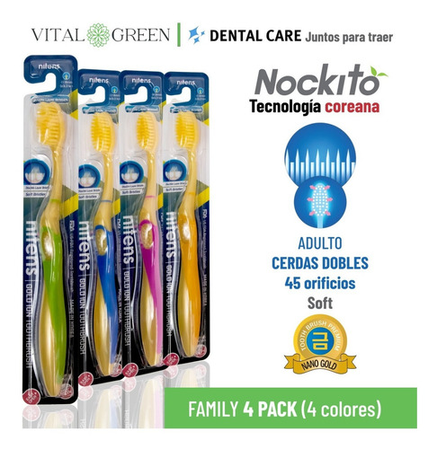 Vital Green Cepillo De Dientes Suave Gold Ion, Dorado 4 Pack