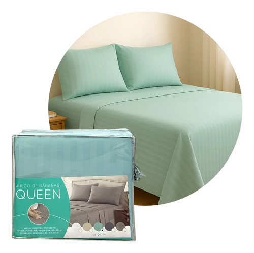 Juego De Sabanas Queen Poliester Verde Agua 2 Plazas Veoquiero