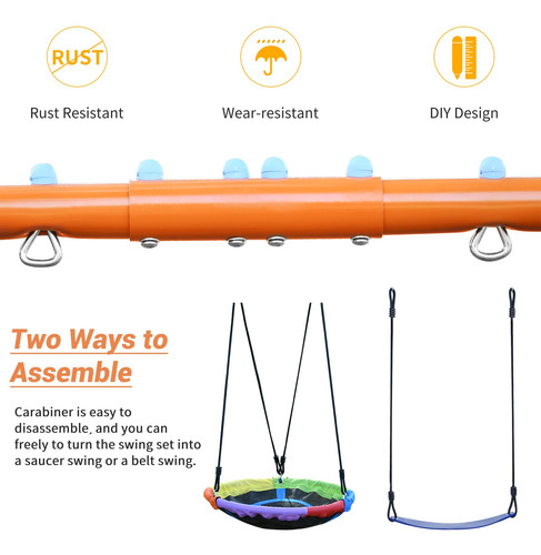Juego De Columpio Para Patio Trasero Con Soporte Resistente Azul, Naranja