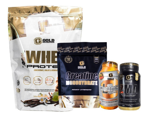 Whey Protein + Glutamina + Creatina + Zma . Combo Gold Nutrition. Outlet