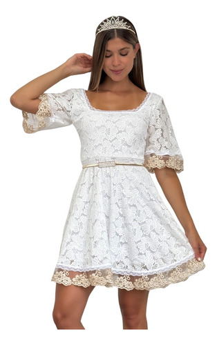 Vestido Boda Civil Escote Cuadrado Espalda Env Manga Campana