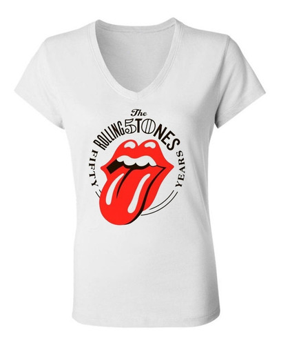 Remera Mujer Escote V -  Rolling Stones Fifty Years