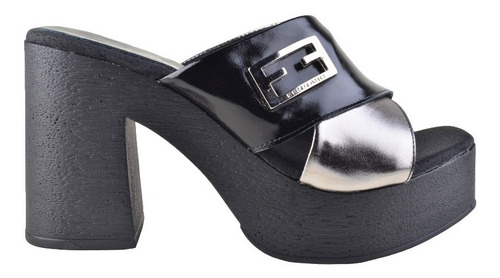 Imagen 1 de 8 de Zuecos Sandalias Taco Alto De Cuero De Mujer Linx - Ferraro