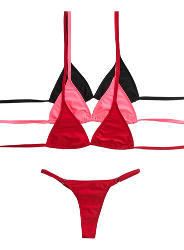 Pack X3 Bikini Basica Triangulito Con Colaless Regulable