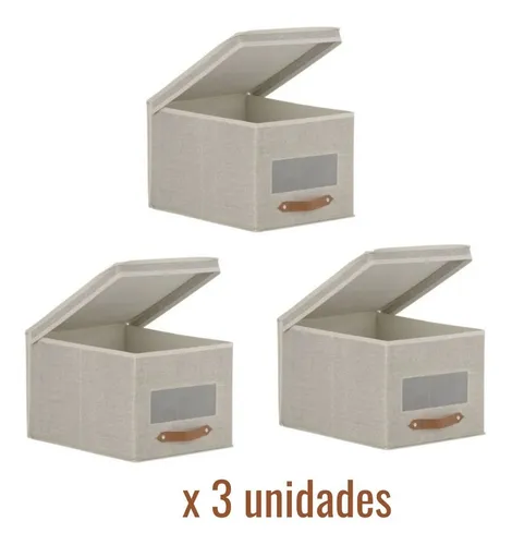 3 Cajas Organizadoras Tela Beige Guardar Ropa Accesorios