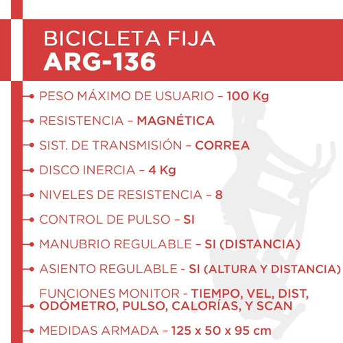 Imagen 8 de 10 de Bicicleta Fija Arg-136 Vertical Magnetica Randers H/100kg