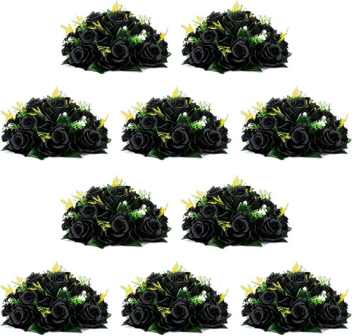 Flores Artificiales 15 Cabezas De Rosas Negras Pack 10u.