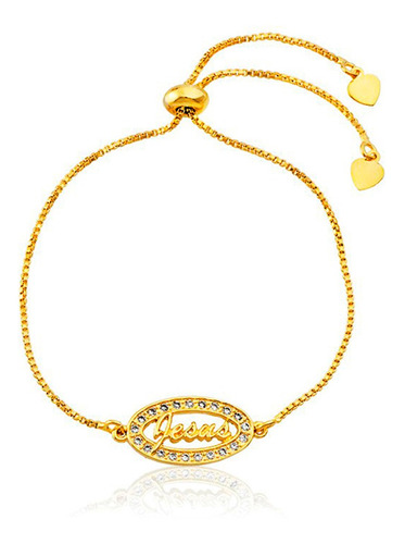 Pulseira Pingente  Jesus  Banhada Em Ouro Amarelo 18 K - 108