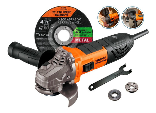Miniesmeriladora angular Truper Ergo-Pro ERGO-4590 de 60 Hz color naranja 900 W 127 V + accesorio