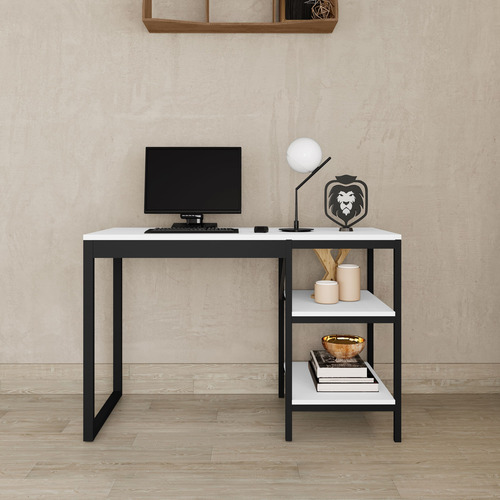 Mesa Escritório Slim C/ Estante Lateral Funcional