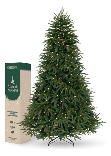 Árbol Navidad Luces Led Pino 2.2m 1350 Ramas - Esquimal Color Verde