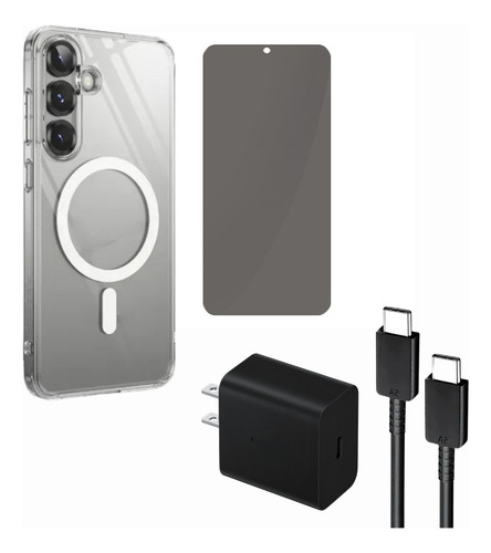 Funda Magnética + Cargador 45w + Antiespia Para Samsung S25 Transparente Samsung S25