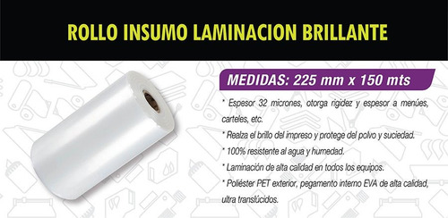 Rollo Laminar Brillante 22,8 Cm 32 Micrones 150 Mts A4 228mm