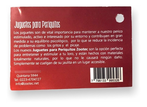Imagen 7 de 8 de Juguete Para Periquitos Aves Pequeñas Percha Colgante Zootec